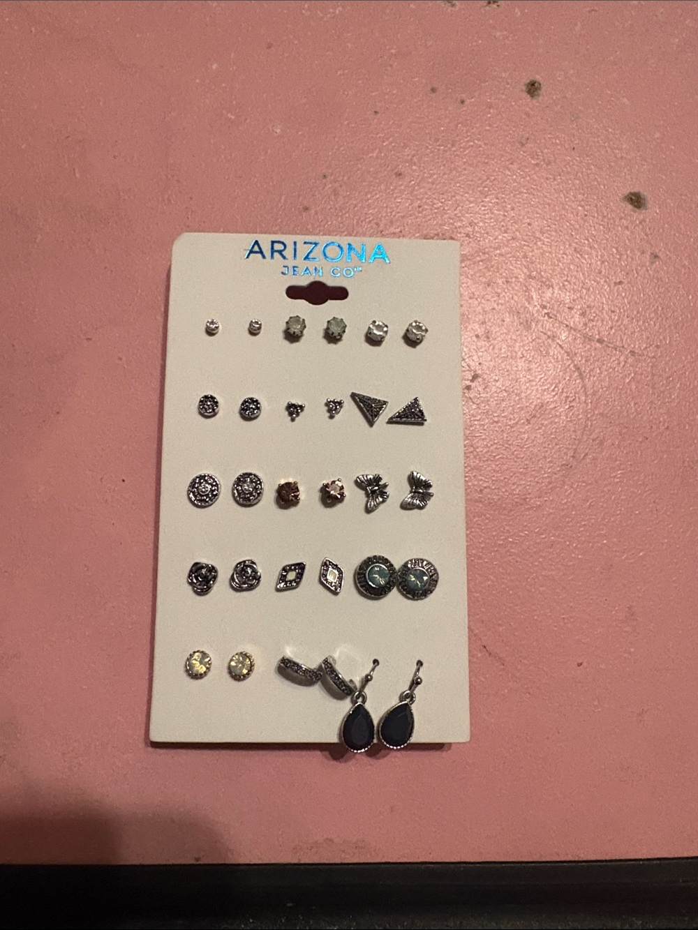 Arizona Jean Company Silver-Tone Multi Pair Earring Set with Pink Backing